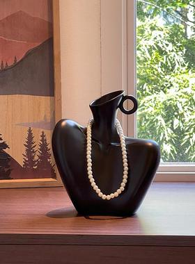 中古高级感摆件艺术创意美人肩陶瓷花瓶客厅小众设计摆件拍照道具