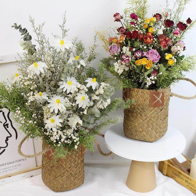 竹编花篮插花摆设干花永生花玫瑰蔷薇干花家居办公桌面装饰礼物,鲜花速递/花卉仿真/绿植园艺,干花,淘宝优惠券,粉丝福利购,淘宝优惠卷