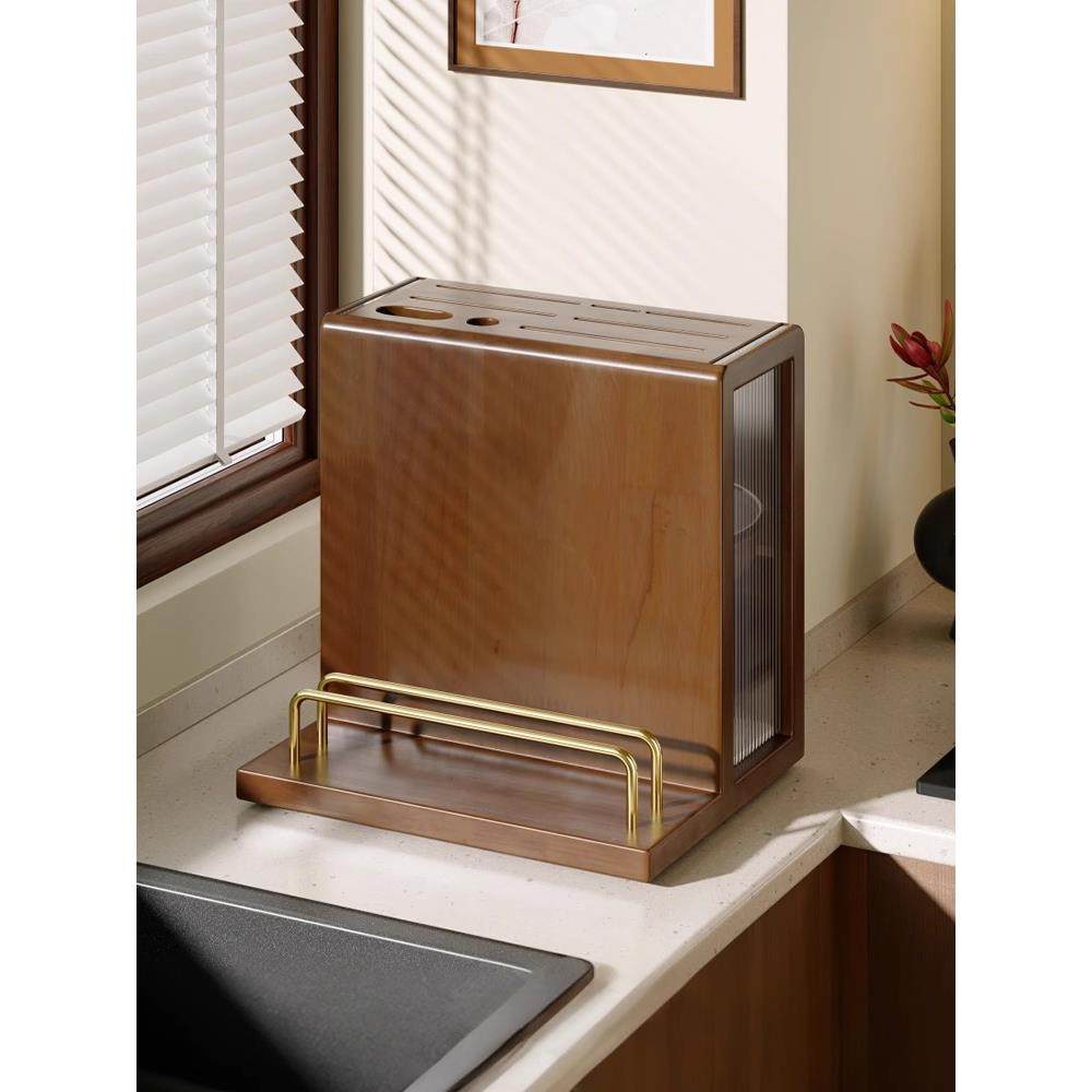 实木刀架厨房置物架刀具菜板收纳架家用多刀座功能通风防霉菜刀架