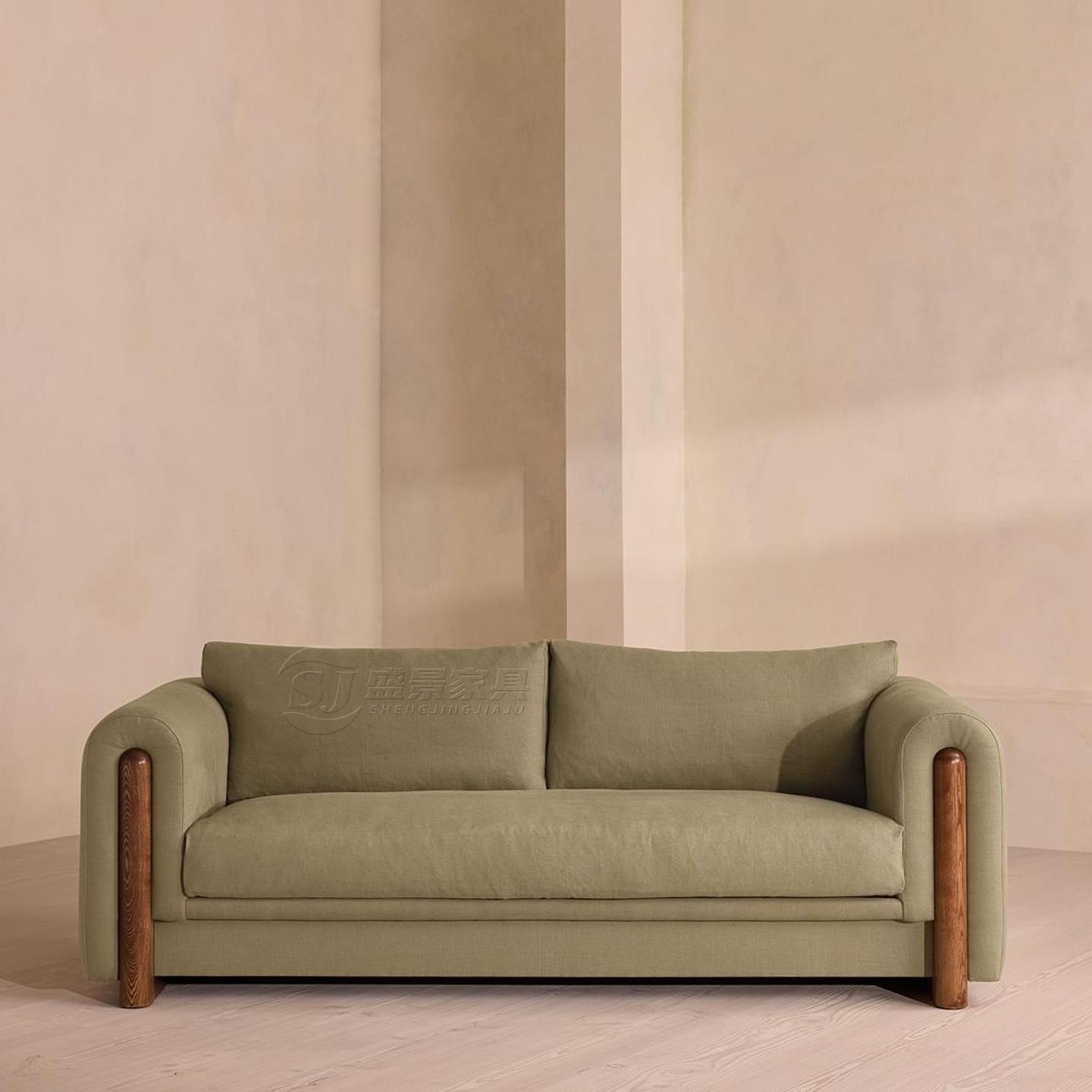 复古风实木布艺沙发北欧设计师单人沙发椅意式轻奢休闲沙发组合