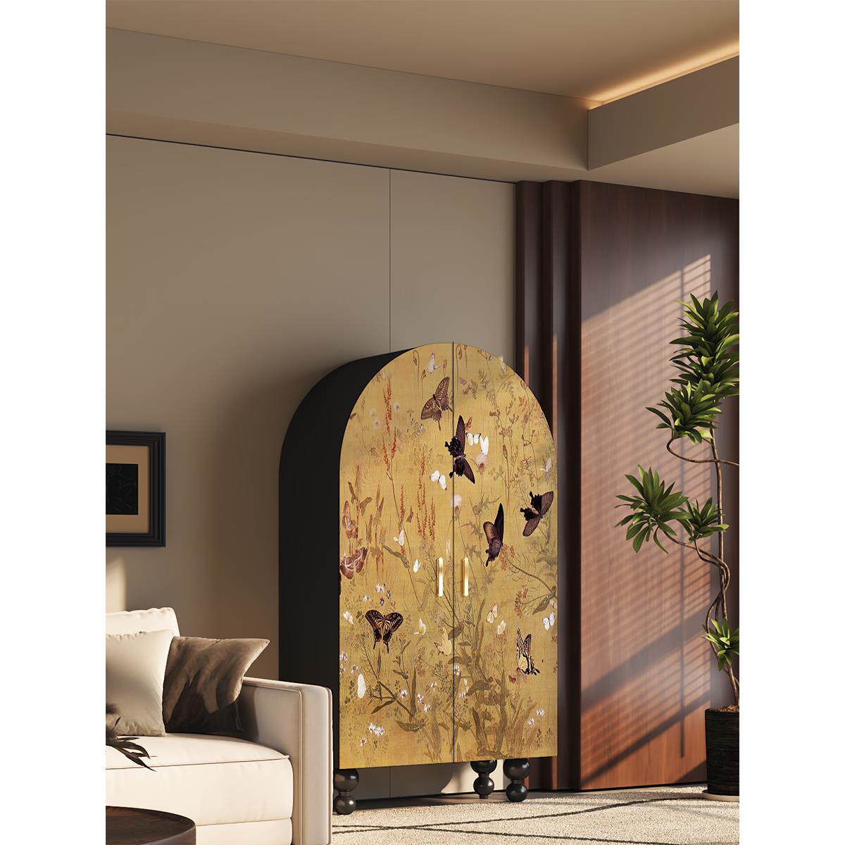 法式中国风蝴蝶装饰柜卧室实木衣柜覆古靠墙一体储物柜玄关隔断柜