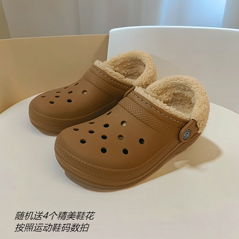 oroccs毛绒保暖鞋带毛绒洞洞鞋