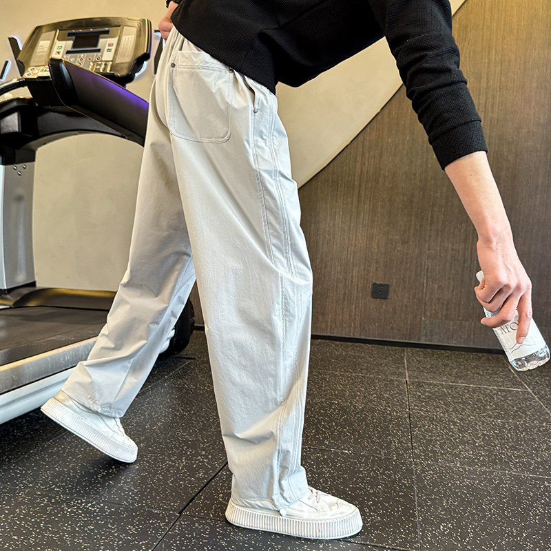 灰色休闲裤男士春夏季潮牌痞帅高级感百搭运动裤系绳宽松直筒长裤