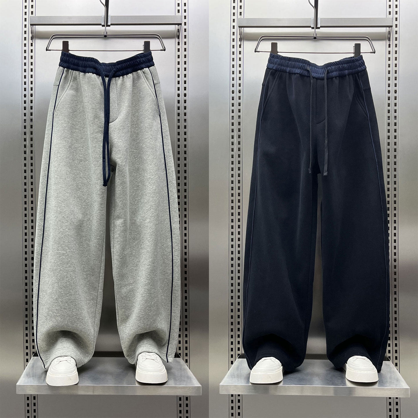 慵懒风直筒休闲裤男春夏季条纹拼接运动裤宽松系绳阔腿运动卫裤潮