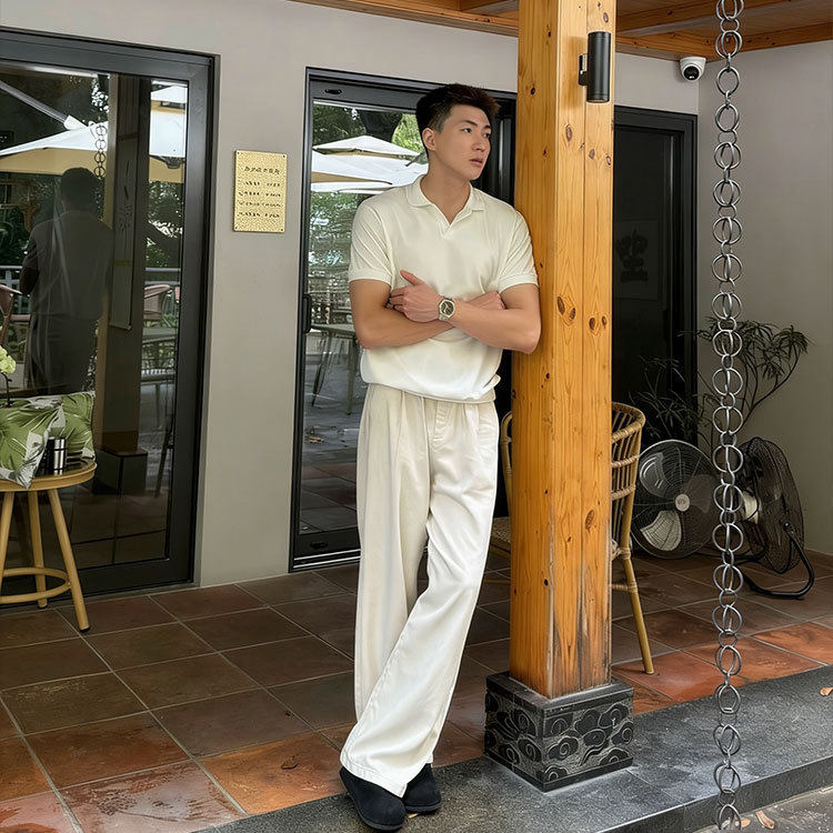 莱赛尔天丝亚麻休闲西裤男士夏季垂感老钱风裤子阔腿宽松直筒长裤