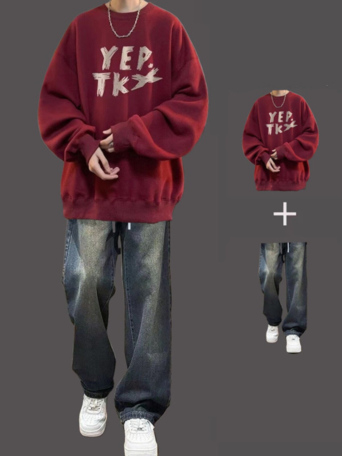 休闲运动套装男款春秋季潮流百搭重磅字母印花圆领卫衣男装两件套