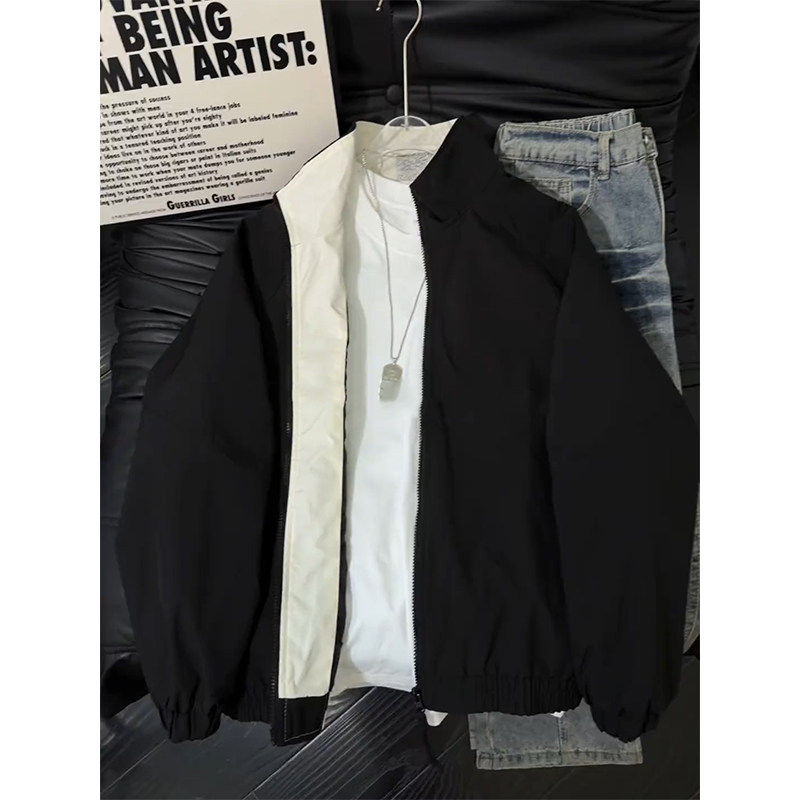 黑白撞色立领飞行夹克男款春秋季潮牌美式户外三防冲锋衣登山外套