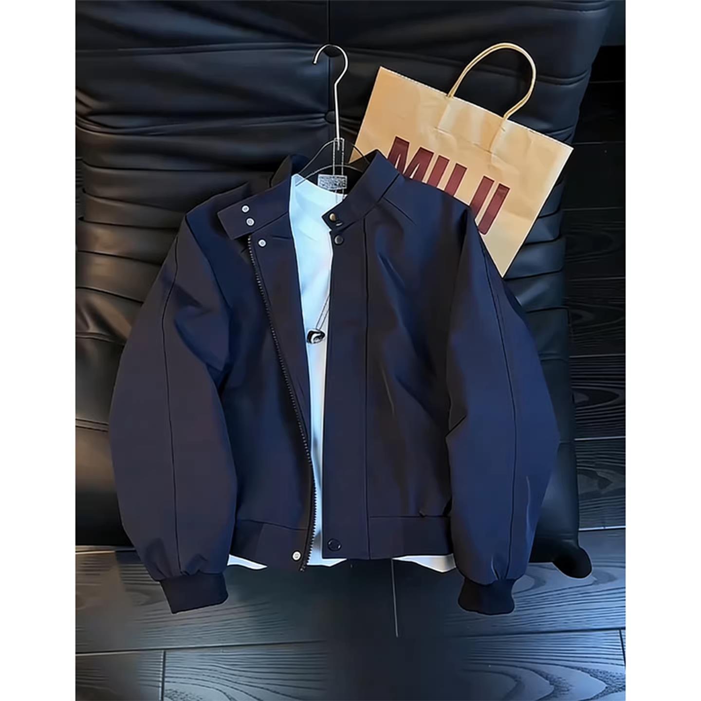 藏蓝色哈灵顿飞行夹克男士春秋季潮牌美式三防棒球服立领短款外套