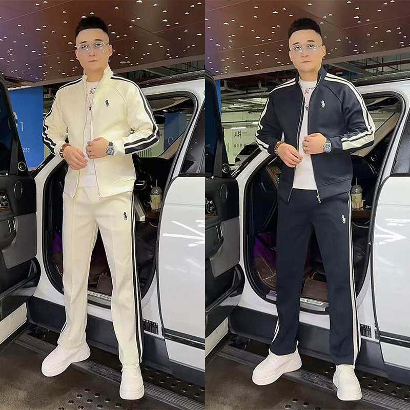 休闲运动套装男士春秋季潮牌痞帅撞色立领卫衣外套直筒潮裤两件套