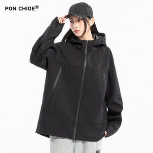 潮牌外套時尚 ponchioe春秋季 防風(fēng)戶外沖鋒衣男上衣連帽情侶夾克