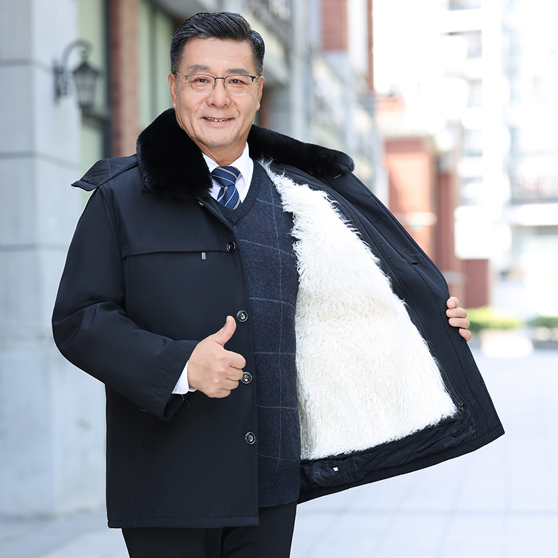 冬季休闲羊皮袄男士皮毛一体整皮内胆棉袄加厚保暖皮衣外套