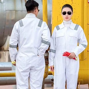 纯棉连体工作服套装男士船员海航作业劳保服反光条中海油工厂衣服