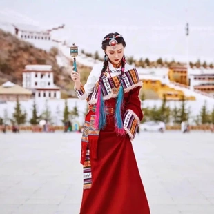 丁真藏袍夏款长袍西藏跳锅庄裙西藏女装理塘藏区女裙长外套民族风