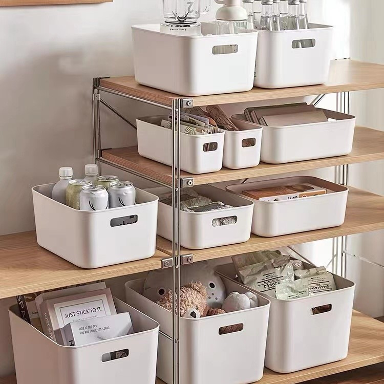 日式无印白色MUJ收纳盒桌面带盖塑料化妆品收纳箱家用