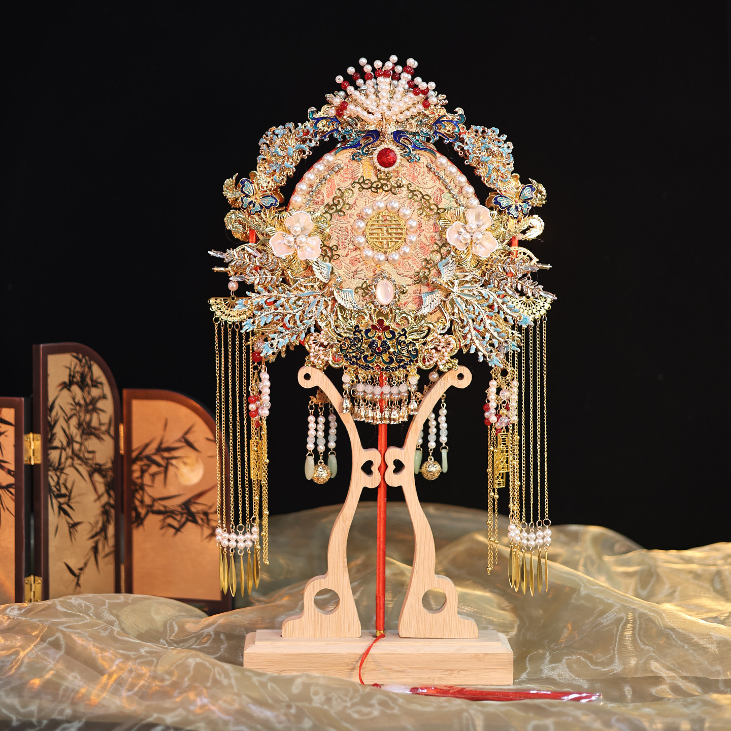 物语双面双色新娘结婚团扇手工diy材料包重工高端喜扇秀禾成品扇,家居饰品,工艺扇/团扇/喜扇/折扇,淘宝优惠券,粉丝福利购,淘宝优惠卷