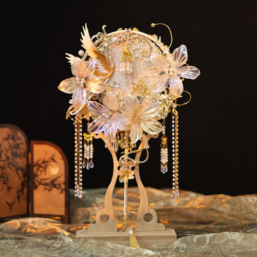 物语中式婚礼新娘结婚团扇手工diy材料包高档成品扇出嫁喜扇重工