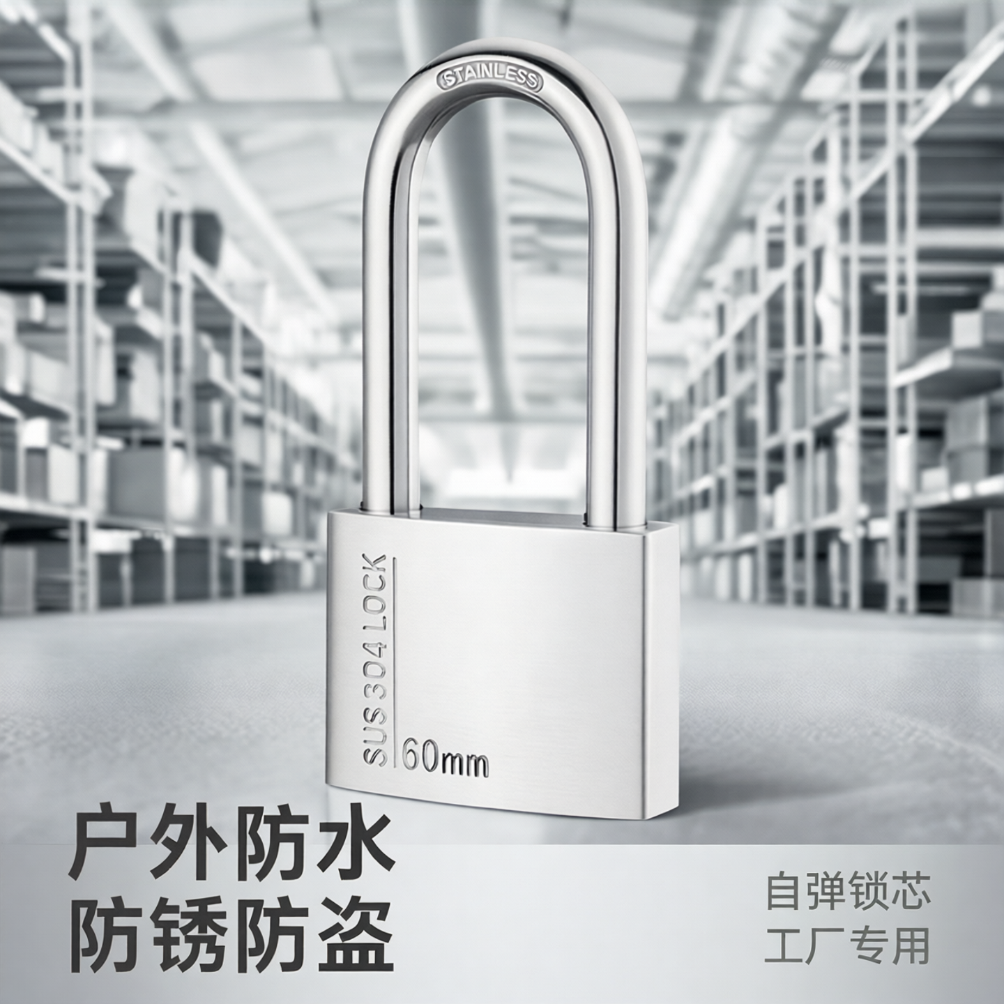 不锈钢弹簧锁头挂锁户外防水仓库工厂专用门锁防锈防盗自弹锁小锁