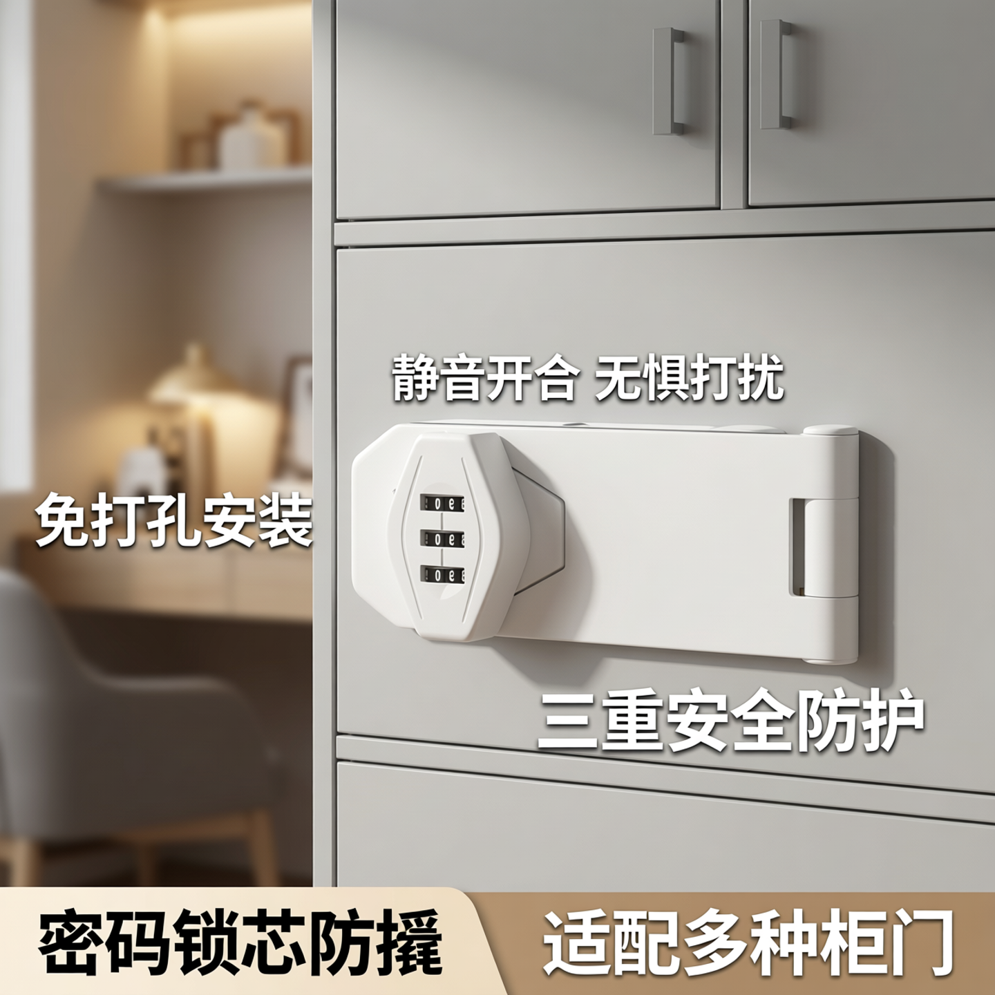 免打孔门扣房门密码锁抽屉柜子锁扣搭扣文件柜鞋柜柜门插销门栓