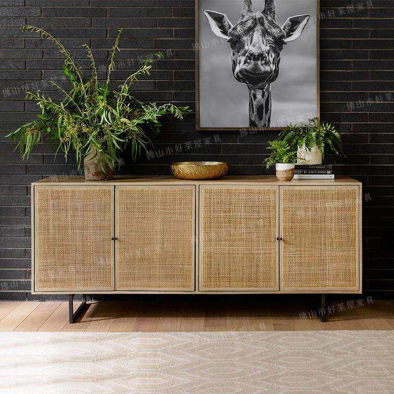 复古藤编餐具柜实木编织藤电视柜方形北欧茶水柜储物柜北欧简约,3C数码配件,USB灯,淘宝优惠券,粉丝福利购,淘宝优惠卷