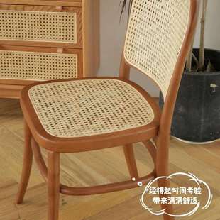 811号椅复古全实木家用咖啡厅中古北欧藤编靠背餐椅原木书桌椅子