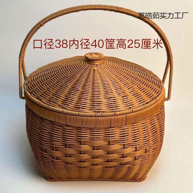 仿藤编带盖双层手工家用买菜长嵩皓茹实方形菜篮提纳收篮图片编色