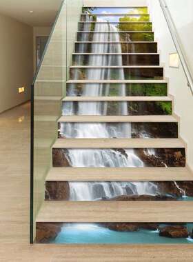 巨创跨境源P472VC布贴纸3D自粘13瀑片楼梯贴墙贴客厅货装饰风景