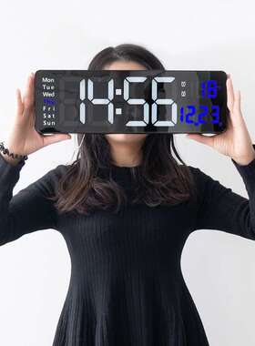?66寸大尺寸简约挂钟1客厅时钟LED数字带钟星F$p$%p$%期温度摇控