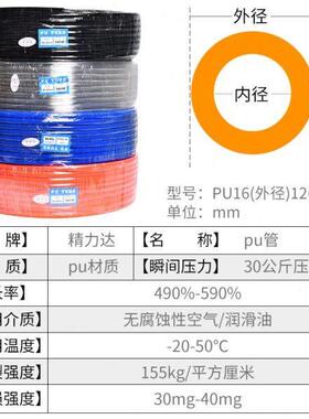 现货PU16x12空压气管弹簧伸缩空压机PU气动软管套管PU透明气管