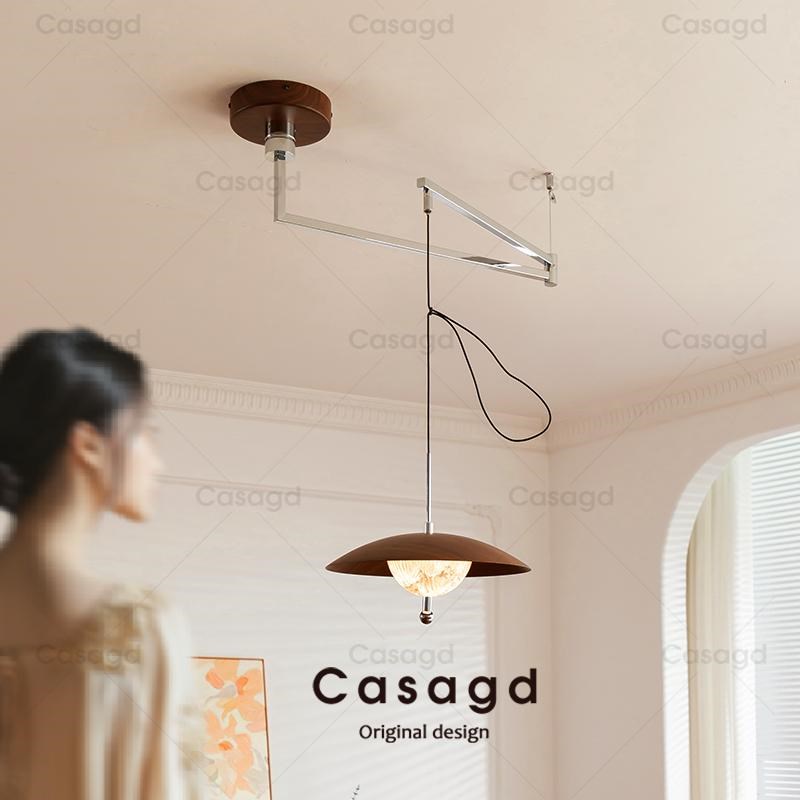 移位餐厅吊灯星河中古风摇臂灯胡桃木纹色餐桌长条吧台吊线灯casa