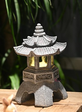中式禅意插电仿石塔宫灯摆件小夜灯客厅装饰茶桌桌面阳台造景布置