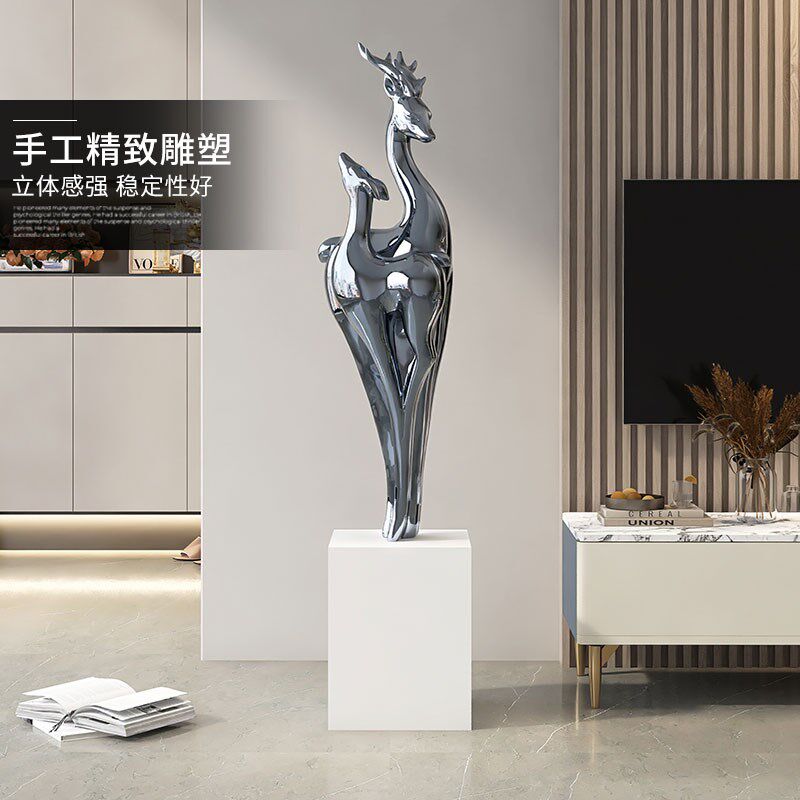 轻奢电镀麋鹿落地大摆件客厅电视柜装饰品办公室雕塑开业乔迁礼物