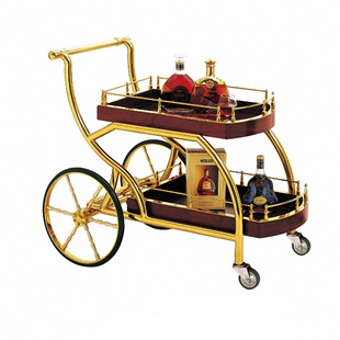 欧式 豪华酒水车4S店饮料蛋糕推车金色服务车酒店餐厅手推车送餐车