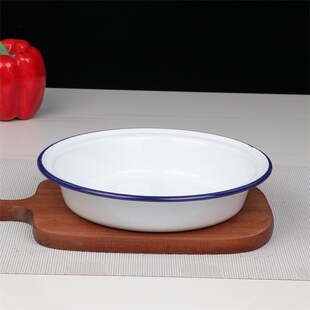 加厚白色深型菜碟搪瓷加深盘子菜盘汤盘深盘家用圆形盛菜盘菜汤盆