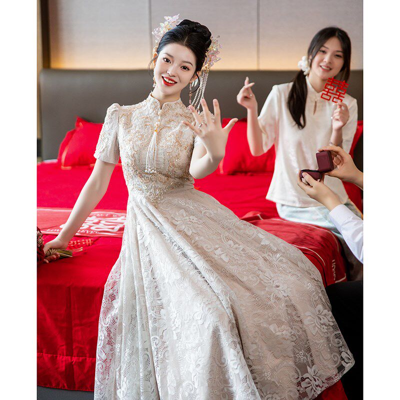 敬酒服新娘2024新款小个子旗袍订婚礼服裙女夏成人礼公主中式衣服