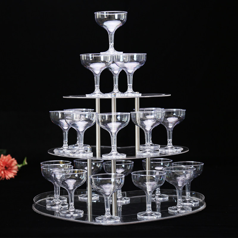 新款婚礼倒酒香槟塔三层心形婚庆道具亚克力酒塔架子婚礼舞台杯塔