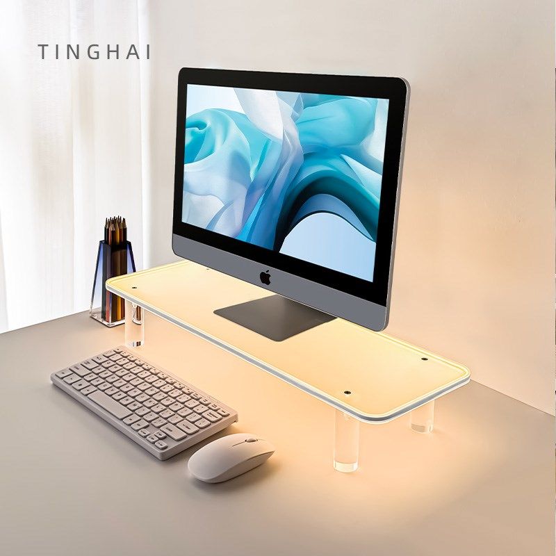 亚克力透明发光电脑增高架显示器支架笔记本托悬空桌面收纳支撑架