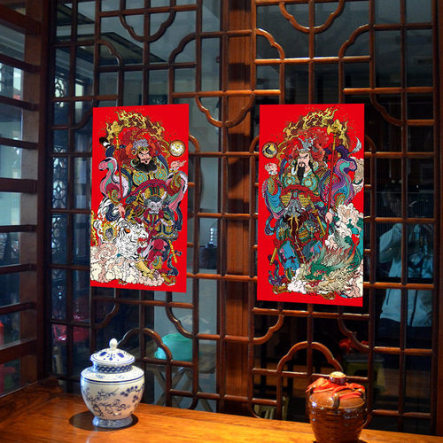 龙虎年画门神2022新年春节国潮装饰玻璃贴纸秦叔宝尉迟恭神荼郁垒