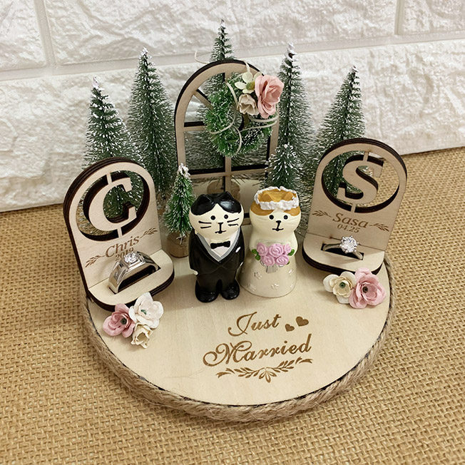 树林猫婚礼戒托手工戒枕创意定制求婚结婚戒指盒情人礼物拍摄道具