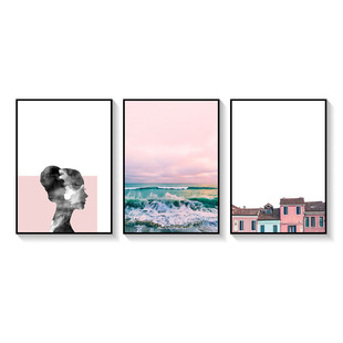 晚霞风景北欧少女心装饰画客厅墙画女生房间卧室壁画玄关餐厅挂画