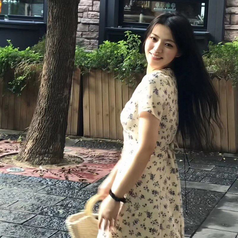 棉洋 复古碎花衬衫领短袖收腰连衣裙 田园少女感后背绑带度假短裙