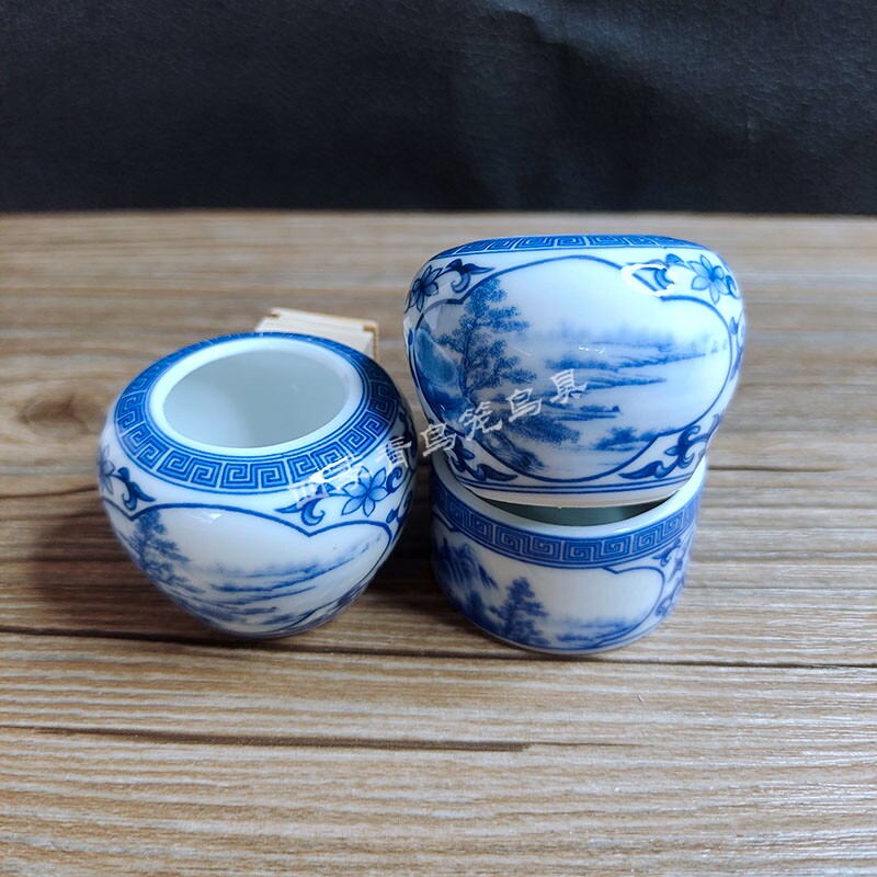 景德镇颠颏百灵芙蓉鸟食罐鸟杯鸟碗缠枝莲青花瓷三件套鸟用品
