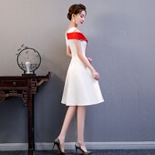 小晚礼服裙女白色礼仪服装 学生颁奖演讲比赛朗诵合唱团演出服主持