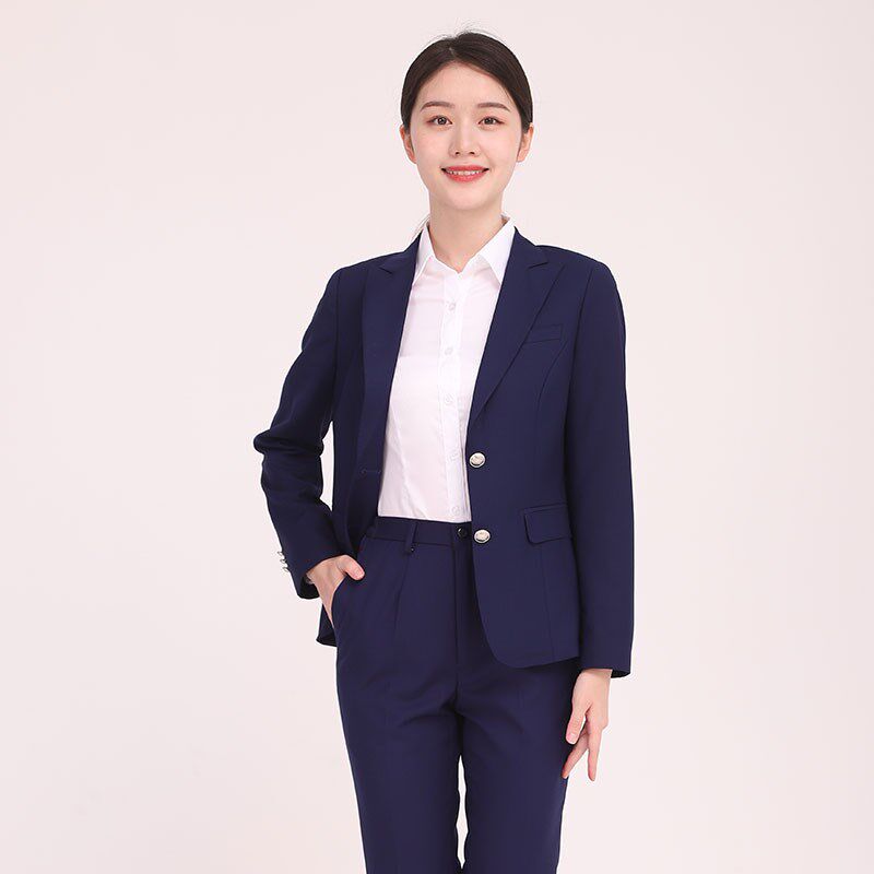 林肯中心西装新款女士工作服宝蓝色女西服修身职业装销售正装外套