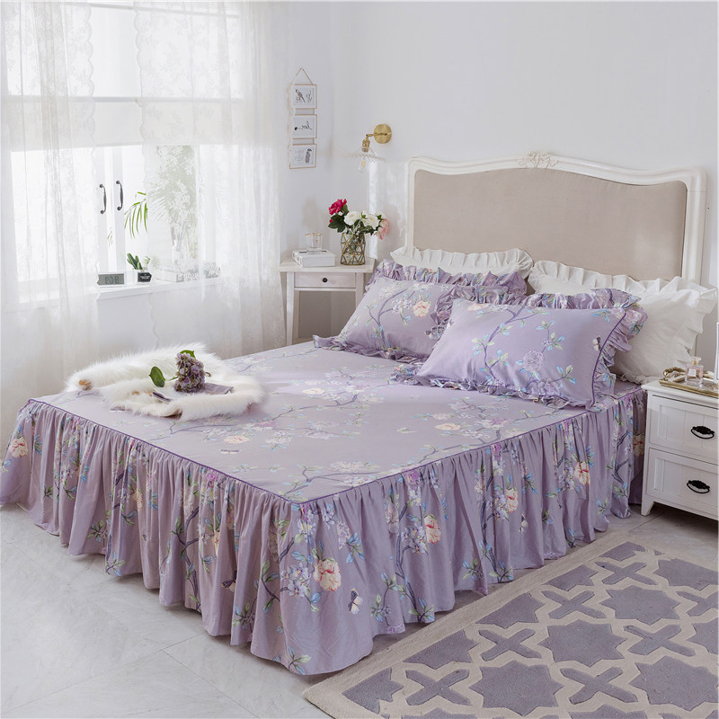 床罩2021年新款四季纯棉紫色秋天床裙单件裙式四季通用韩式荷叶边