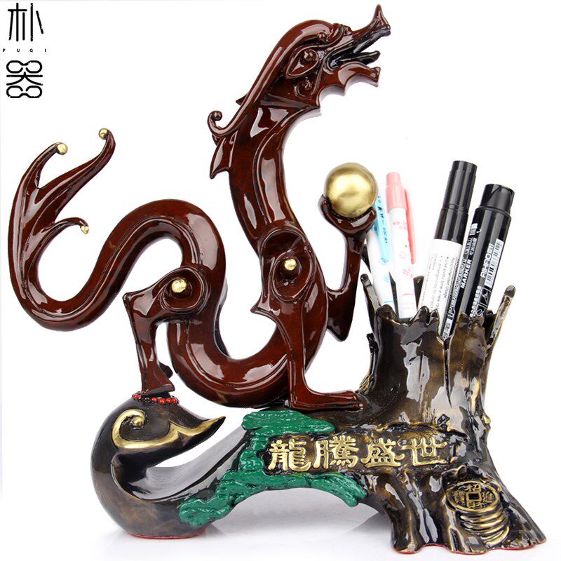 朴器 铜十二生肖笔筒摆件 铜龙笔筒摆件 铜蛇笔筒摆件