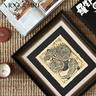 葵花宝典 饰画 木吉创意设计中古风客厅餐厅卧室高级感立体手工装