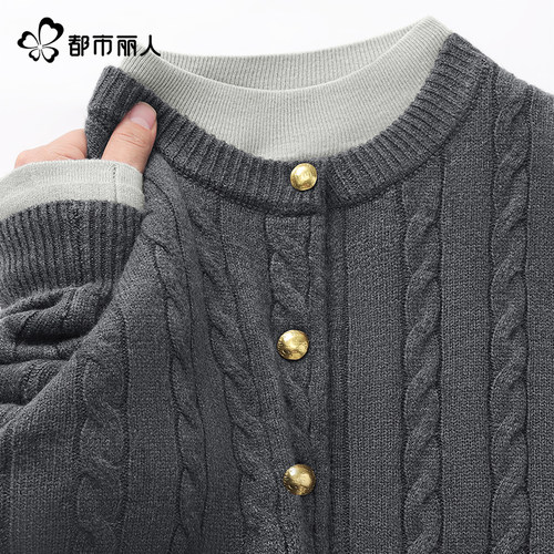 都市丽人灰色毛衣外套女冬季新款