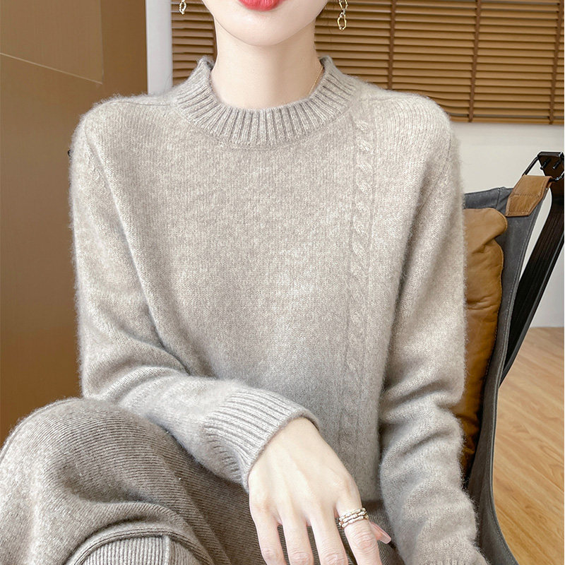 半高领双股加厚羊绒针织衫女秋冬款100%纯羊毛长袖毛衣宽松打底衫