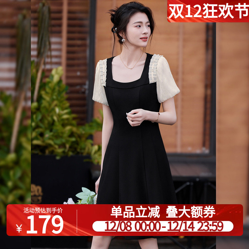 白鹿语微弹修身耳边女式连衣裙子