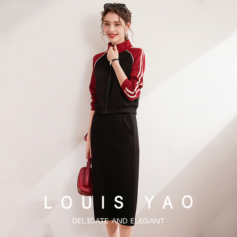 白鹿语24秋季拼色设计时尚套装